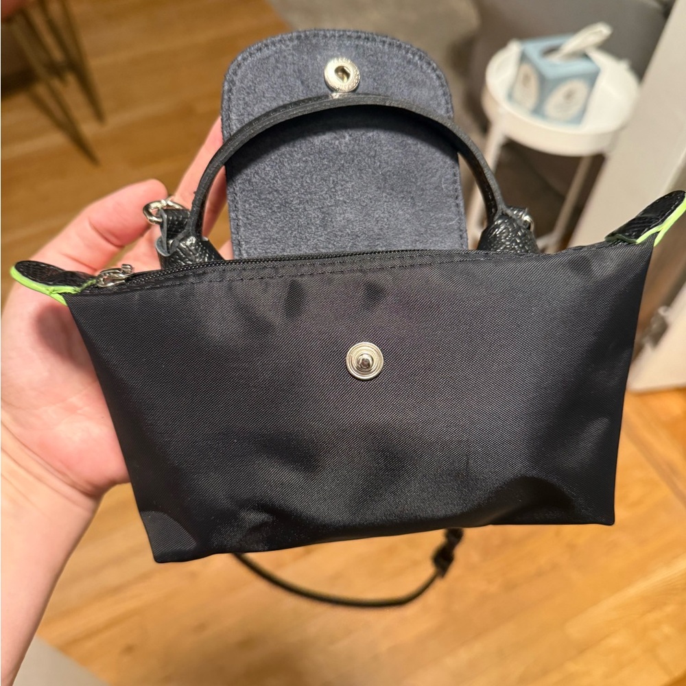 Longchamp Black and Neon Green Mini Bag